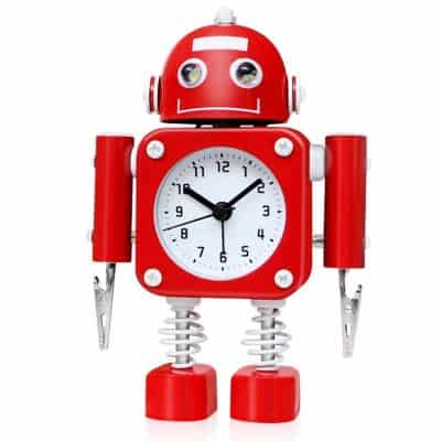 Betus Non-Ticking Stainless Metal Robot Alarm Clock