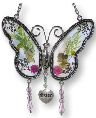 Sister Butterfly Suncatcher with Pressed Flower Wings