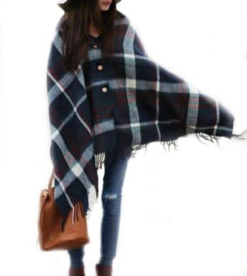 Pretty Simple Plaid Button Blanket Scarf Shawl Women's Wrap