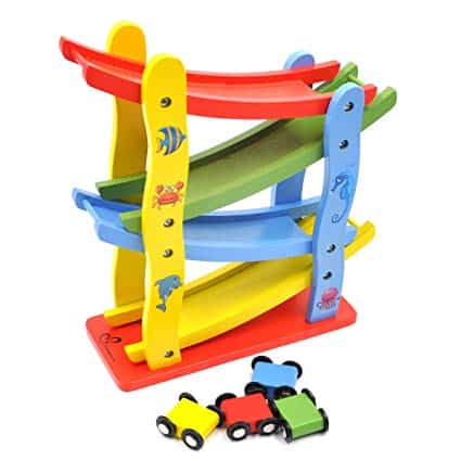 wooden car slide toy