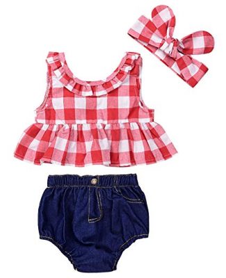 IWOKA Baby Girls Plaid Ruffle Bowknot Tank