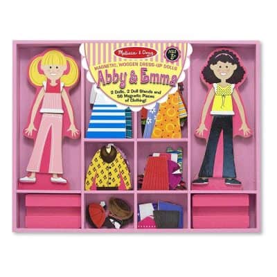 Melissa & Doug Abby and Emma Deluxe Magnetic Wooden Dress-Up Dolls Play Set