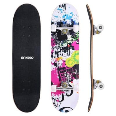 Enkeeo 32” Skateboard Complete 9 Ply Maple Wood Double Kick Concave Skateboards