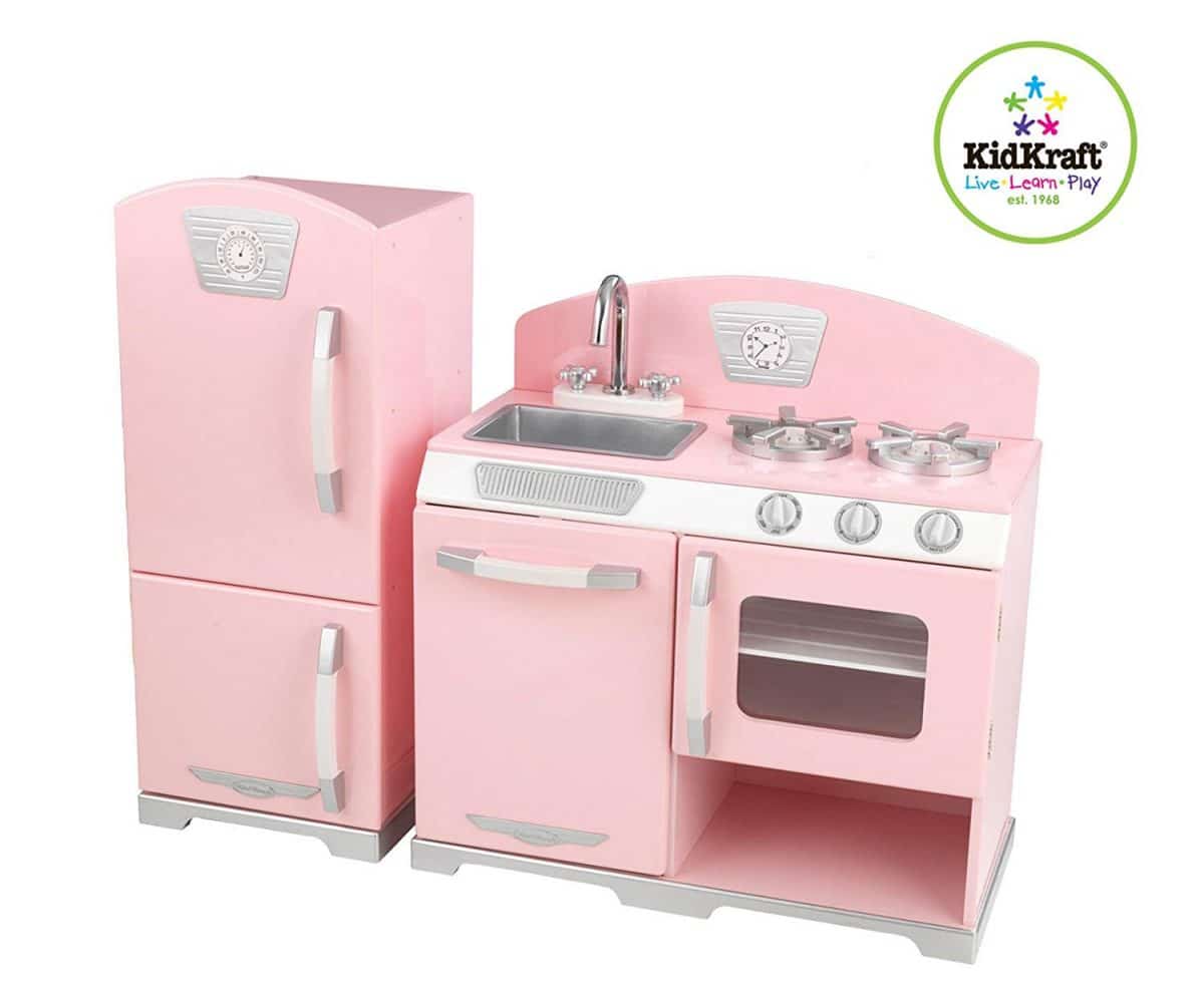 kidkraft vintage wooden play kitchen in pink