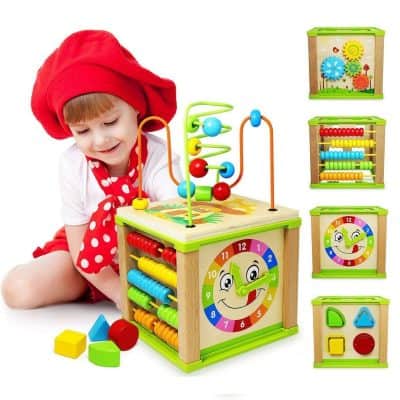 toddler wooden activity cube