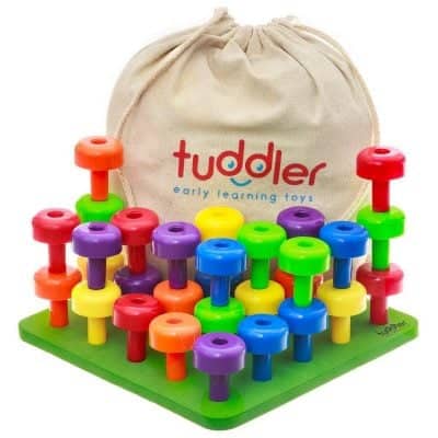 Tuddler Brightly Colored Stackable Pegs and Peg Board Set
