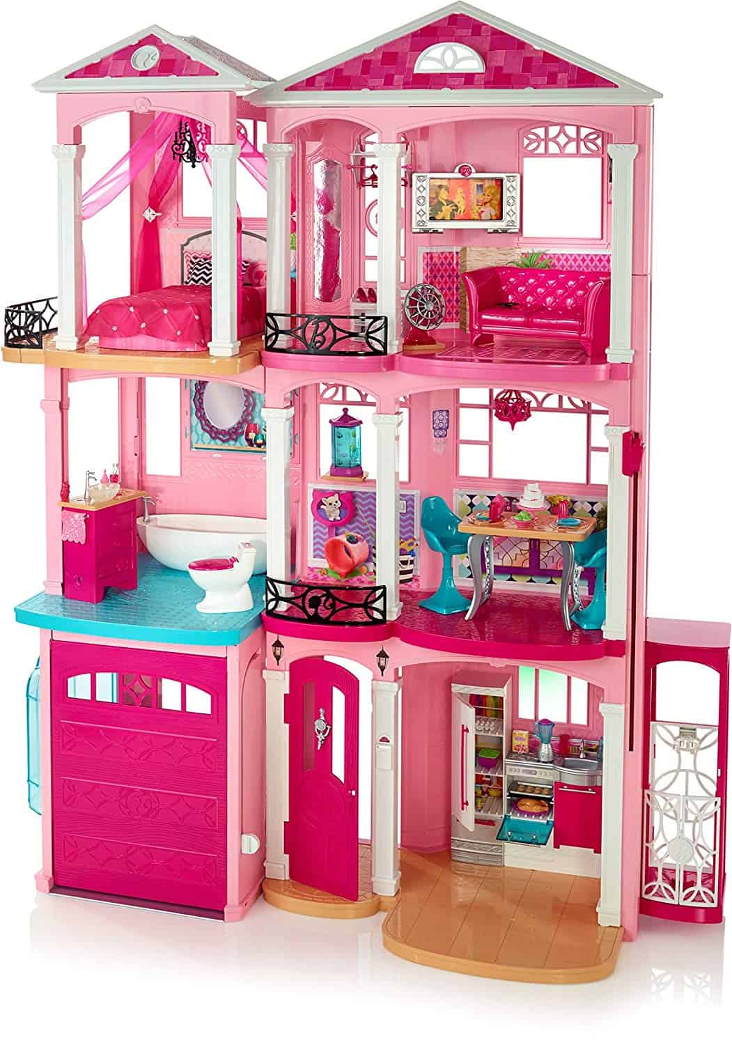 Barbie Girls Dollhouse Kids Playhouse Tall Furniture Wooden Doll House Role Play 