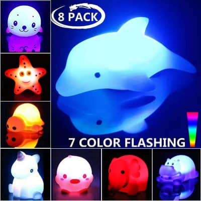 Geolinca Bath Toys 7 Color Flashing Bathtub Water Toys